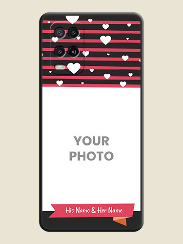 Custom White Color Love Symbols with Pink Lines Pattern on Space Black Custom Soft Matte Phone Cases - Oppo A54 - alternate view