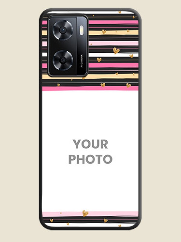 Custom Multicolor Lines and Golden Love Symbols Design on Photo on Space Black Soft Matte Mobile Cover - Oppo A57 2022 - alternate view