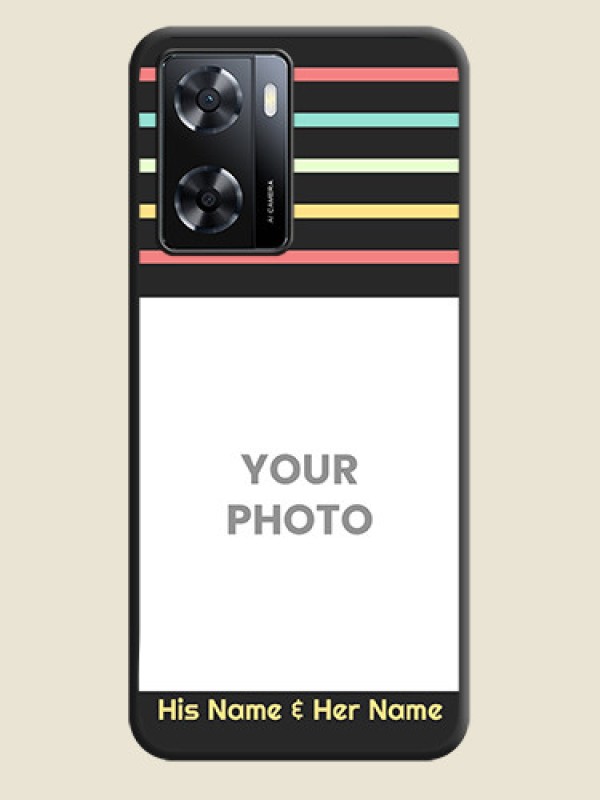 Custom Color Stripes with Photo and Text on Photo on Space Black Soft Matte Mobile Case - Oppo A57 2022 - alternate view