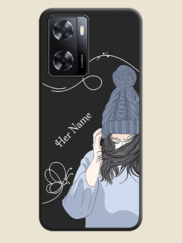 Custom Girl With Blue Winter Outfiit Custom Text Design On Space Black Personalized Soft Matte Phone Covers -Oppo A57 2022 - alternate view