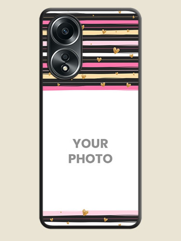 Custom Multicolor Lines and Golden Love Symbols Design - Photo on Space Black Soft Matte Mobile Cover - Oppo A58 - alternate view