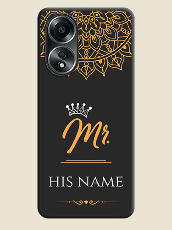 Custom Mr Name with Floral Design on Personalised Space Black Soft Matte Cases - Oppo A58 - alternate view