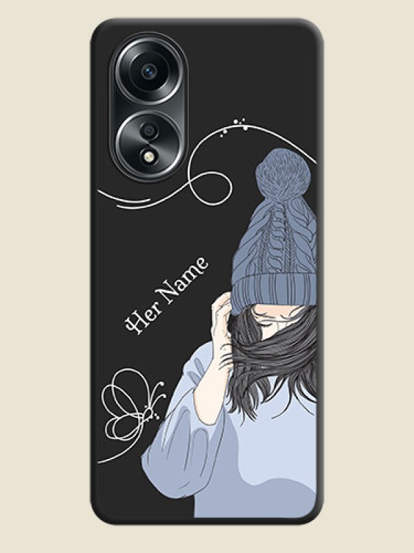 Custom Girl With Blue Winter Outfiit Custom Text Design On Space Black Personalized Soft Matte Phone Covers - Oppo A58 - alternate view
