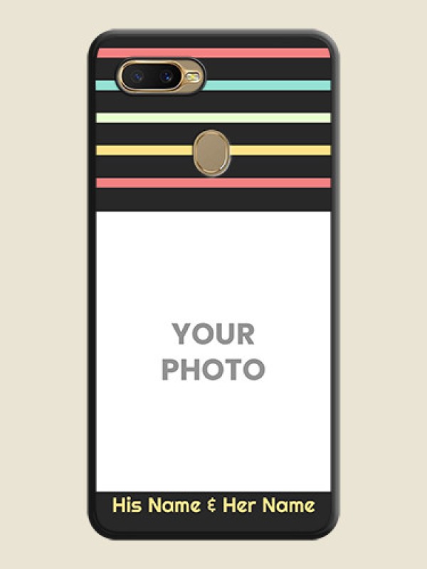 Custom Color Stripes with Photo and Text on Photo on Space Black Soft Matte Mobile Case - Oppo A5s - alternate view