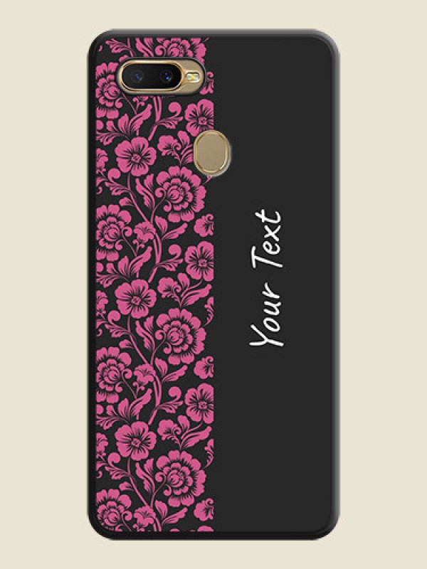 Custom Pink Floral Pattern Design With Custom Text On Space Black Personalized Soft Matte Phone Covers -Oppo A5S - alternate view