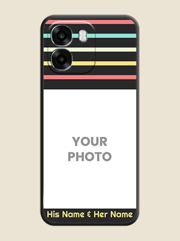 Custom Color Stripes with Photo and Text on Photo On Space Black Custom Soft Matte Mobile Back Cover - Oppo A6 5G - alternate view