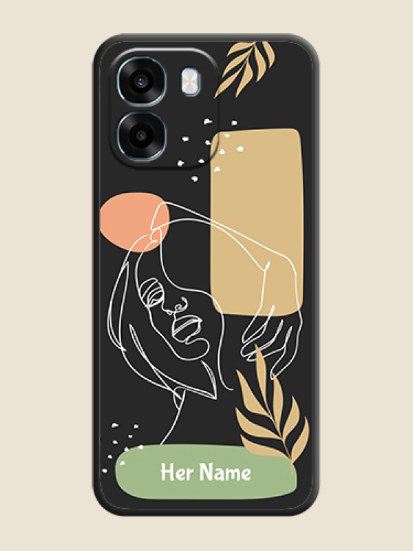 Custom Custom Text With Line Art Of Women & Leaves Design On Space Black Custom Soft Matte Mobile Back Cover - Oppo A6 5G - alternate view