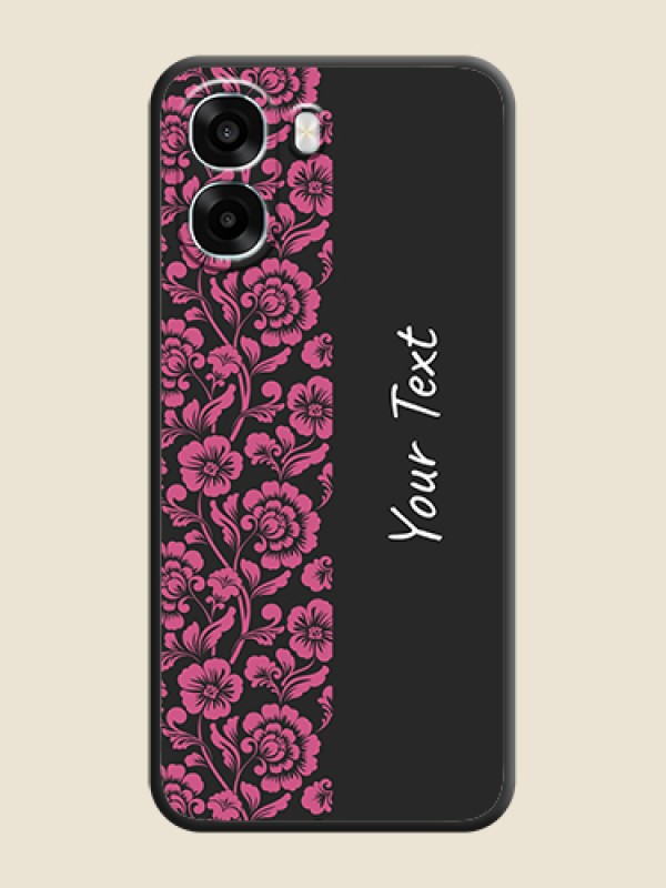 Custom Pink Floral Pattern Design With Custom Text On Space Black Custom Soft Matte Mobile Back Cover - Oppo A6x 5G - alternate view