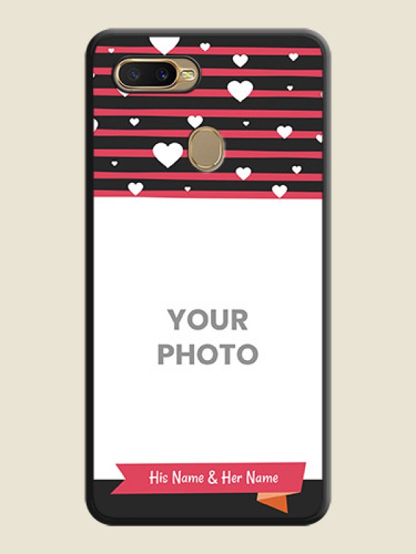 Custom White Color Love Symbols with Pink Lines Pattern on Space Black Custom Soft Matte Phone Cases - Oppo A7 - alternate view
