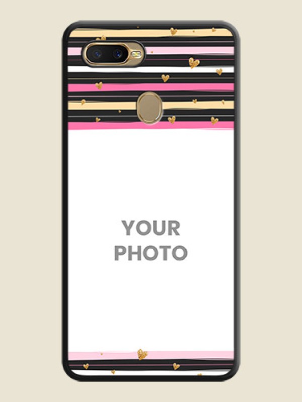 Custom Multicolor Lines and Golden Love Symbols Design on Photo on Space Black Soft Matte Mobile Cover - Oppo A7 - alternate view