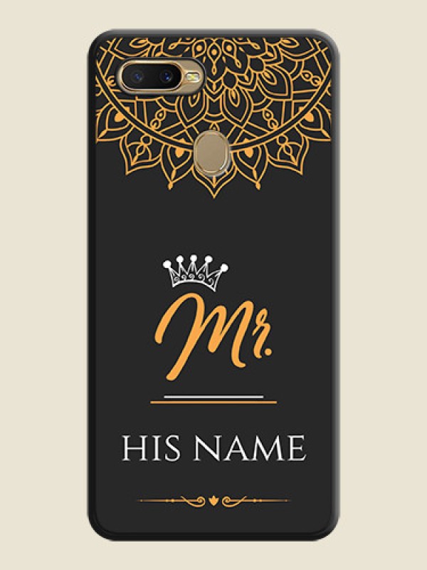 Custom Mr Name with Floral Design on Personalised Space Black Soft Matte Cases - Oppo A7 - alternate view