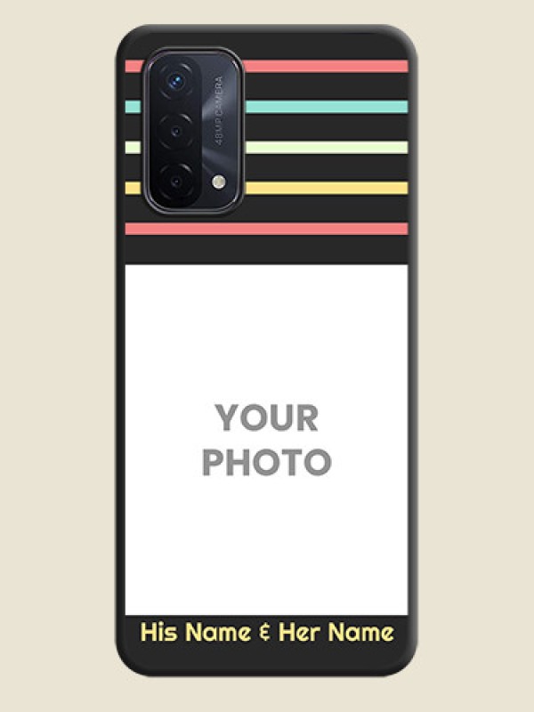 Custom Color Stripes with Photo and Text on Photo on Space Black Soft Matte Mobile Case - Oppo A74 5G - alternate view