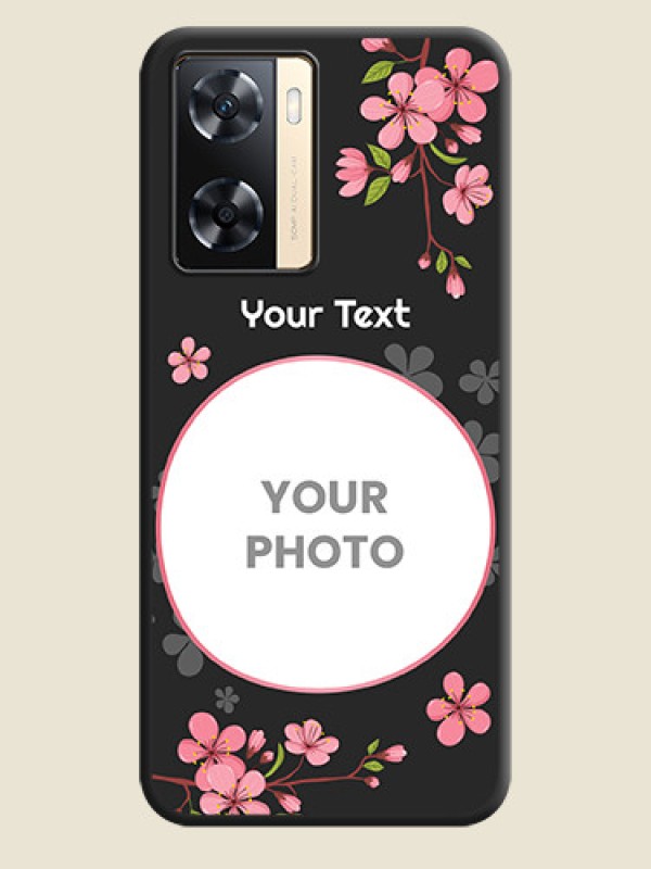 Custom Round Image with Pink Color Floral Design on Photo on Space Black Soft Matte Back Cover - Oppo A77s - alternate view