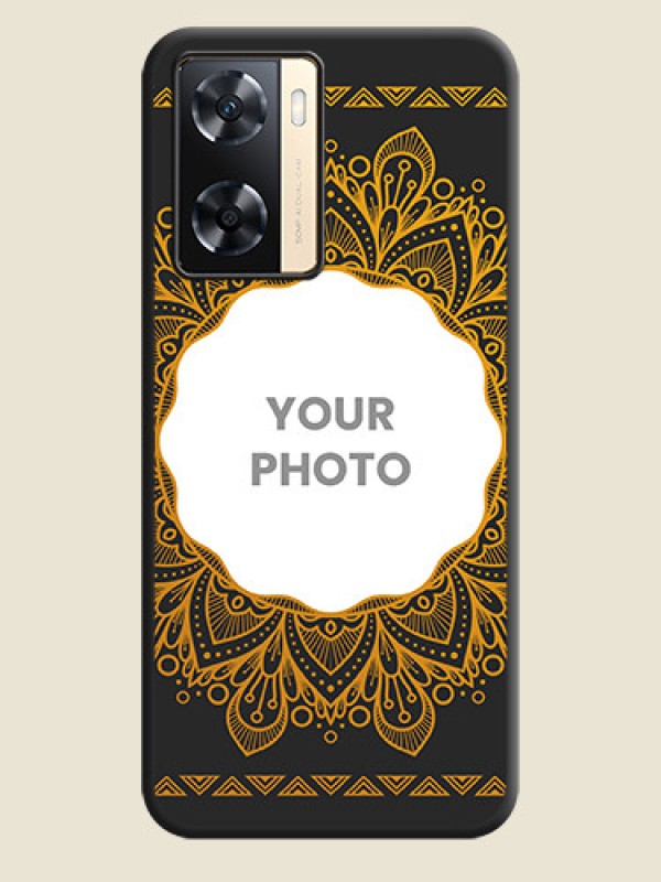 Custom Round Image with Floral Design on Photo on Space Black Soft Matte Mobile Cover - Oppo A77s - alternate view