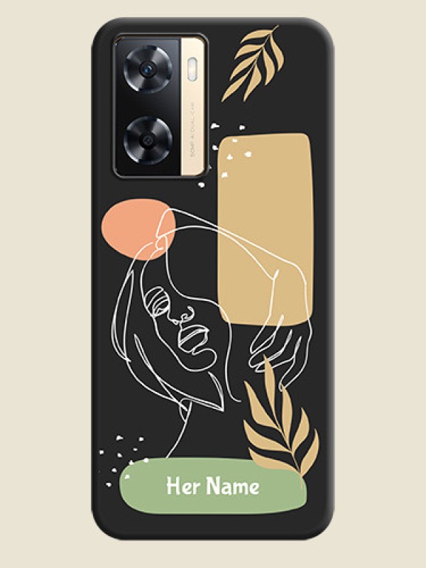Custom Custom Text With Line Art Of Women & Leaves Design On Space Black Personalized Soft Matte Phone Covers -Oppo A77S - alternate view