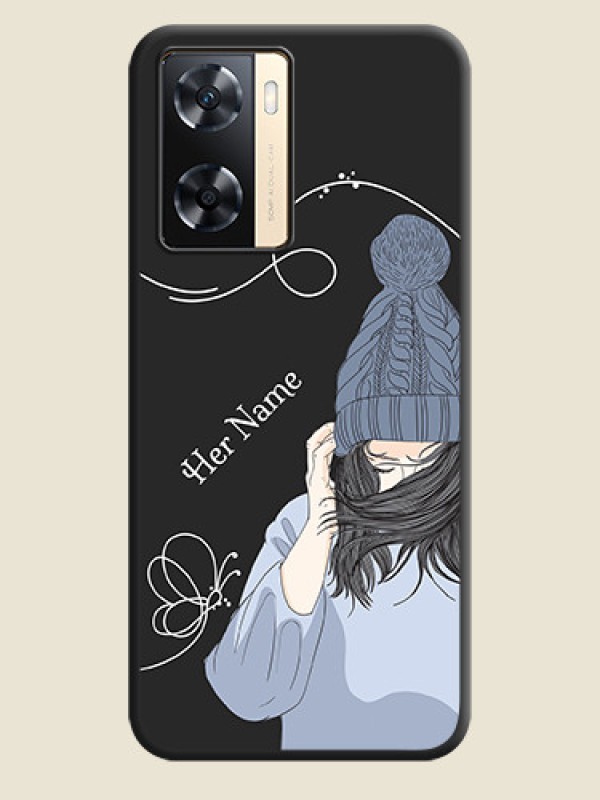 Custom Girl With Blue Winter Outfiit Custom Text Design On Space Black Personalized Soft Matte Phone Covers -Oppo A77S - alternate view