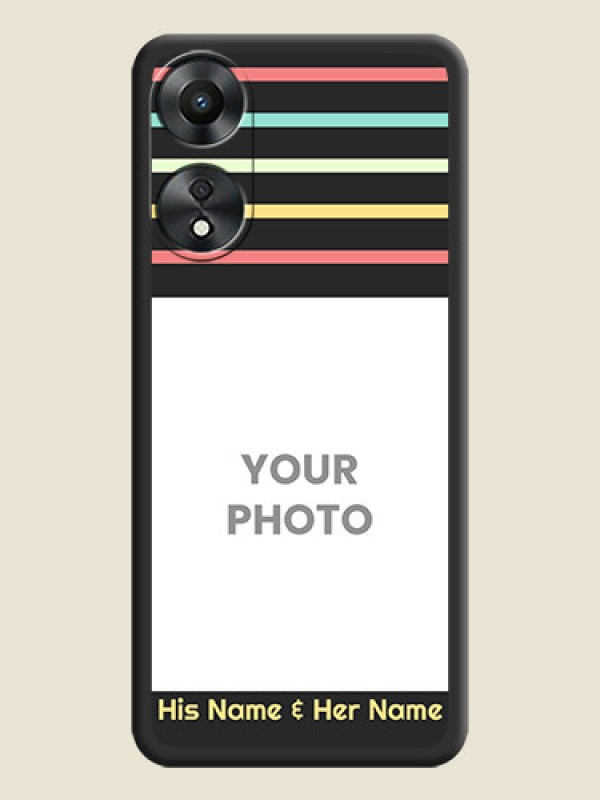 Custom Color Stripes with Photo and Text on Photo on Space Black Soft Matte Mobile Case - Oppo A78 5G - alternate view
