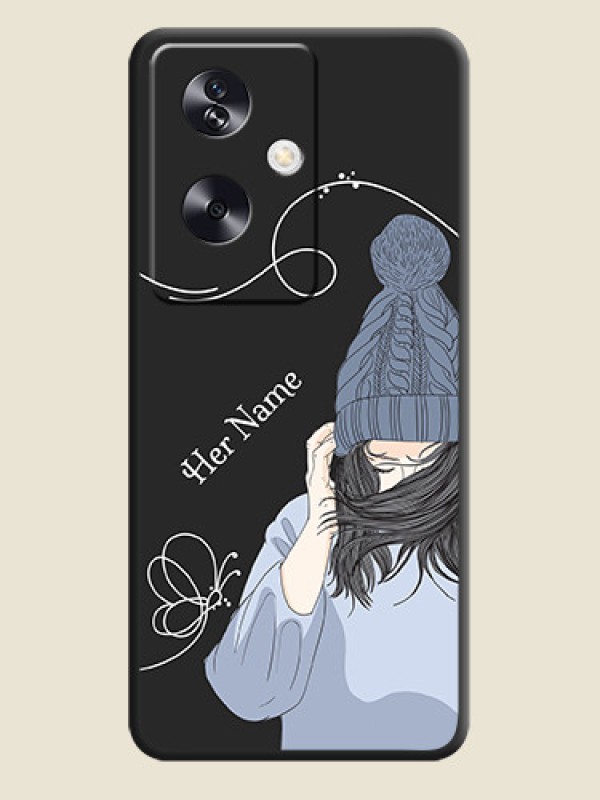 Custom Girl With Blue Winter Outfiit Custom Text Design On Space Black Custom Soft Matte Mobile Back Cover - Oppo A79 5G - alternate view