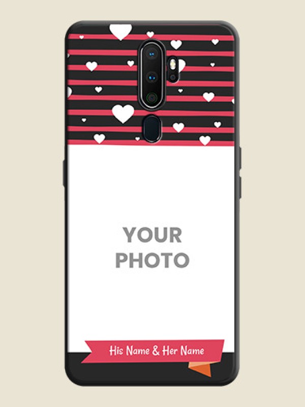 Custom White Color Love Symbols with Pink Lines Pattern on Space Black Custom Soft Matte Phone Cases - Oppo A9 2020 - alternate view