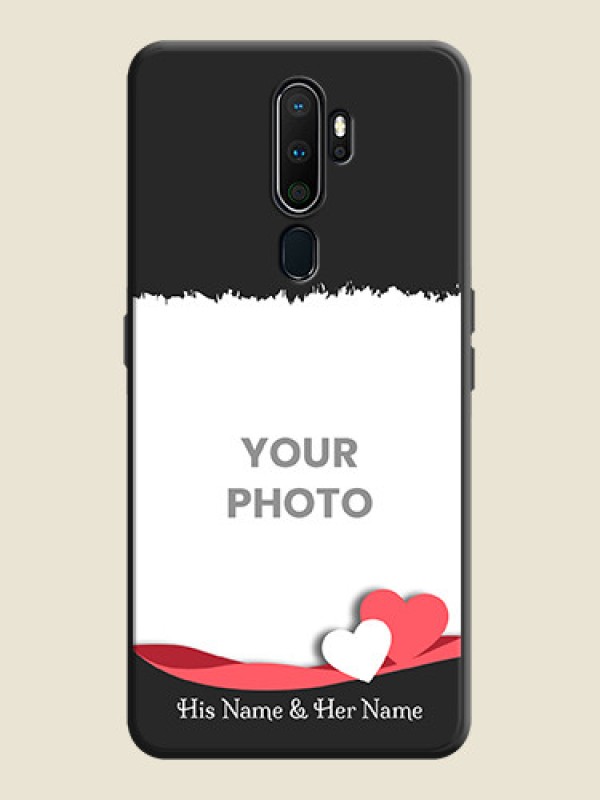 Custom Pink Color Love Shaped Ribbon Design with Text on Space Black Custom Soft Matte Phone Back Cover - Oppo A9 2020 - alternate view