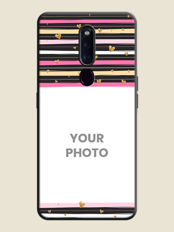 Custom Multicolor Lines and Golden Love Symbols Design - Photo on Space Black Soft Matte Mobile Cover - Oppo F11 Pro - alternate view