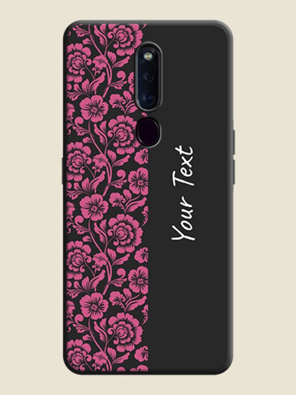 Custom Pink Floral Pattern Design With Custom Text On Space Black Personalized Soft Matte Phone Covers -Oppo F11 Pro - alternate view