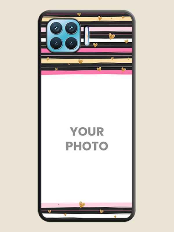 Custom Multicolor Lines and Golden Love Symbols Design on Photo on Space Black Soft Matte Mobile Cover - Oppo f17 pro - alternate view