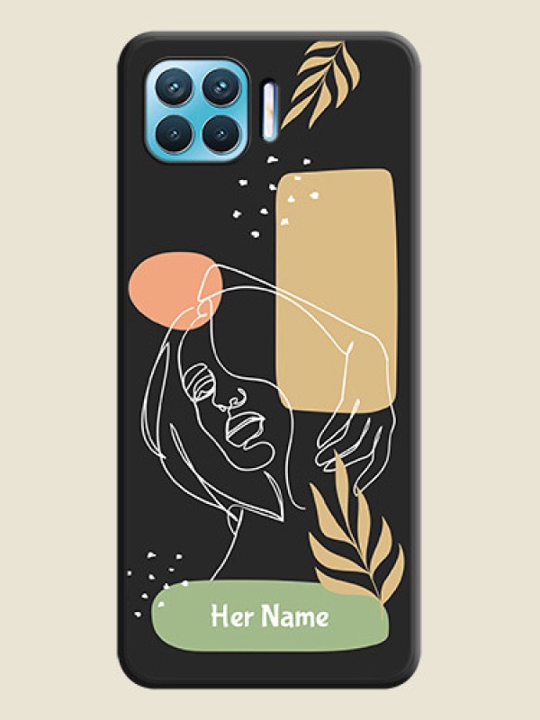 Custom Custom Text With Line Art Of Women & Leaves Design On Space Black Personalized Soft Matte Phone Covers -Oppo F17 Pro - alternate view