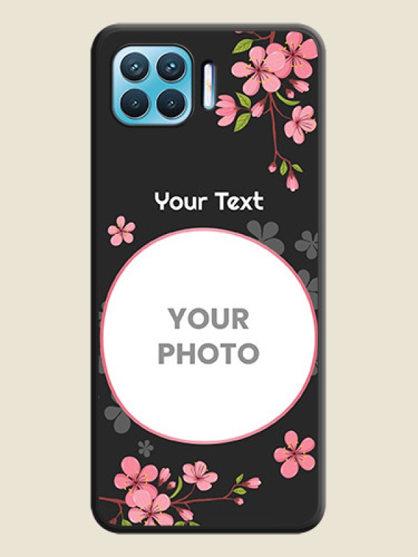 Custom Round Image with Pink Color Floral Design on Photo on Space Black Soft Matte Back Cover - Oppo F17 - alternate view
