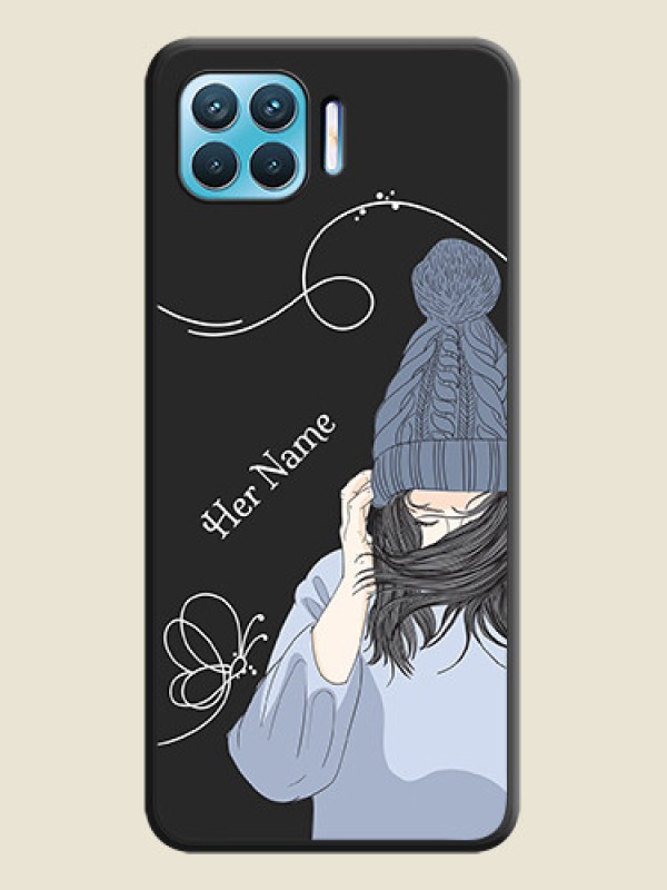 Custom Girl With Blue Winter Outfiit Custom Text Design On Space Black Personalized Soft Matte Phone Covers -Oppo F17 - alternate view