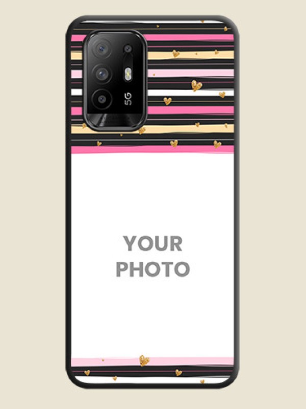 Custom Multicolor Lines and Golden Love Symbols Design on Photo on Space Black Soft Matte Mobile Cover - Oppo F19 Pro Plus 5G - alternate view