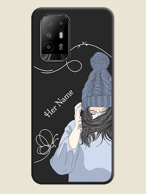 Custom Girl With Blue Winter Outfiit Custom Text Design On Space Black Personalized Soft Matte Phone Covers -Oppo F19 Pro Plus 5G - alternate view