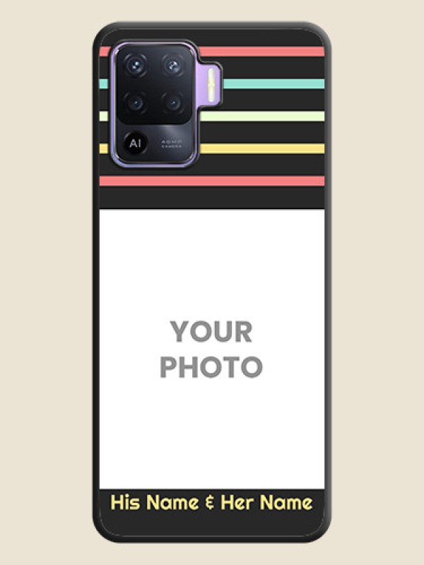 Custom Color Stripes with Photo and Text on Photo on Space Black Soft Matte Mobile Case - Oppo F19 Pro - alternate view