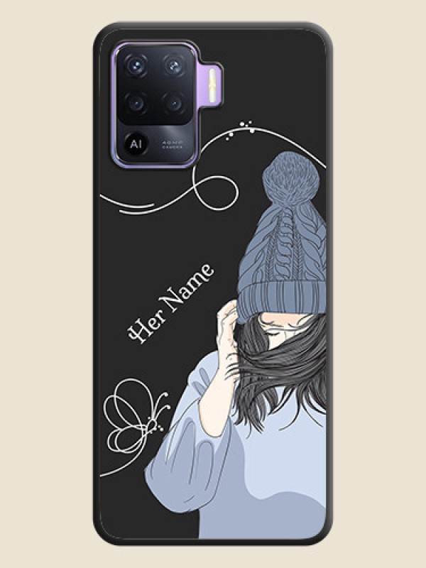 Custom Girl With Blue Winter Outfiit Custom Text Design On Space Black Personalized Soft Matte Phone Covers -Oppo F19 Pro - alternate view