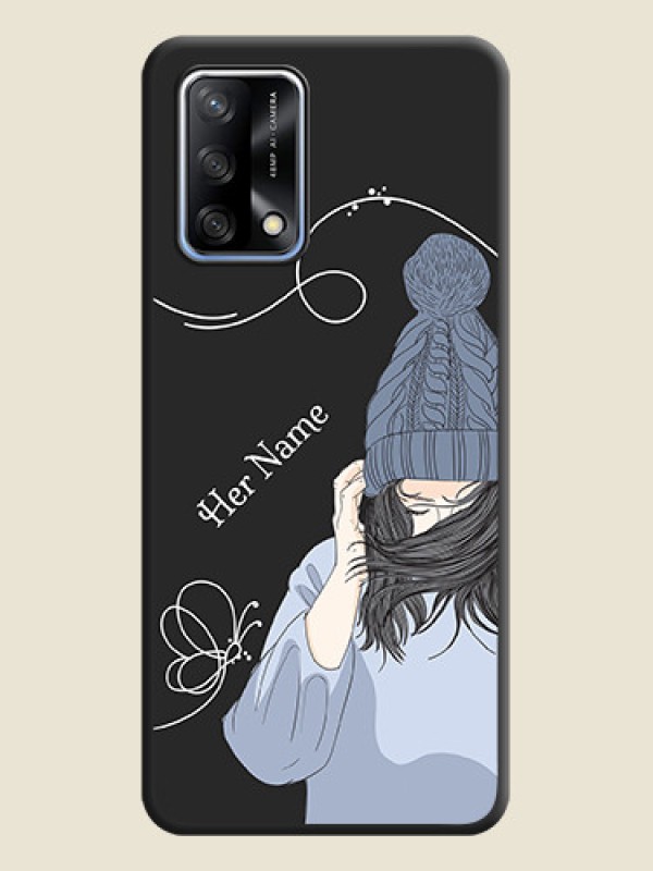 Custom Girl With Blue Winter Outfiit Custom Text Design On Space Black Personalized Soft Matte Phone Covers -Oppo F19 - alternate view