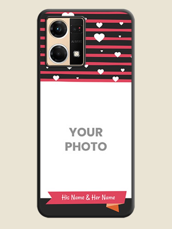 Custom White Color Love Symbols with Pink Lines Pattern on Space Black Custom Soft Matte Phone Cases - Oppo F21 Pro 4G - alternate view