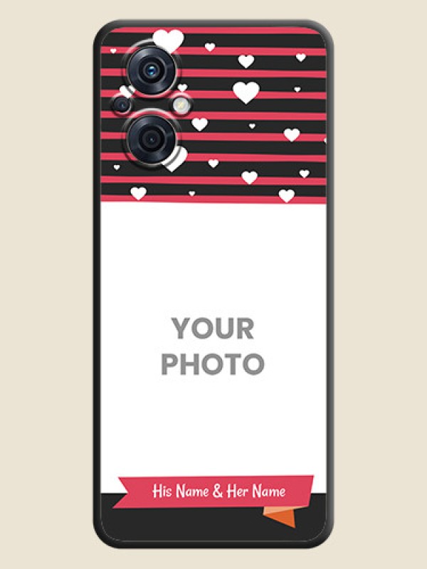 Custom White Color Love Symbols with Pink Lines Pattern on Space Black Custom Soft Matte Phone Cases - Oppo F21s Pro 5G - alternate view