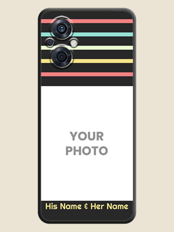 Custom Color Stripes with Photo and Text on Photo on Space Black Soft Matte Mobile Case - Oppo F21s Pro 5G - alternate view