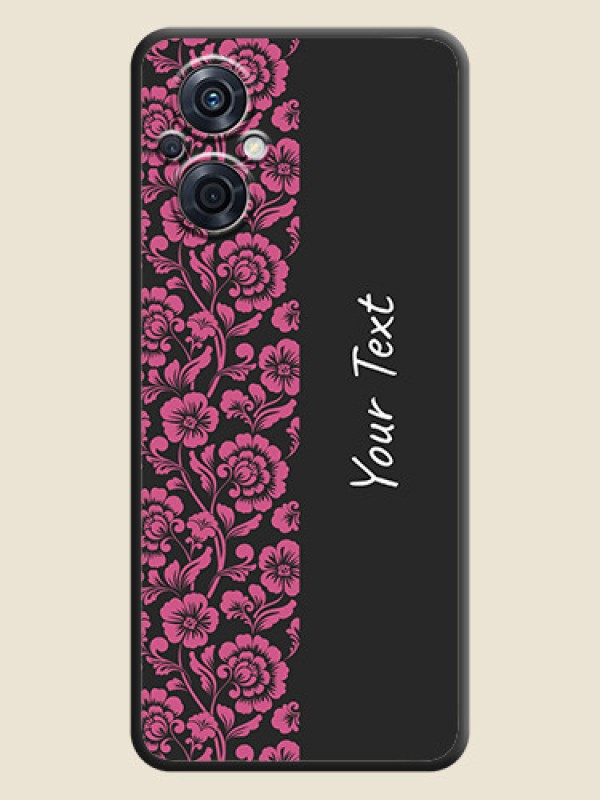 Custom Pink Floral Pattern Design With Custom Text On Space Black Personalized Soft Matte Phone Covers -Oppo F21S Pro 5G - alternate view