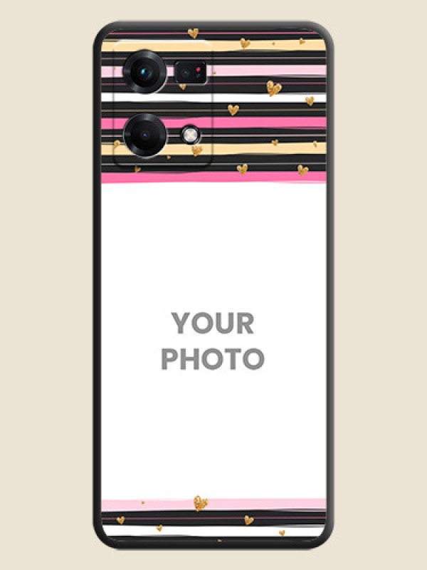 Custom Multicolor Lines and Golden Love Symbols Design on Photo on Space Black Soft Matte Mobile Cover - Oppo F21s Pro - alternate view