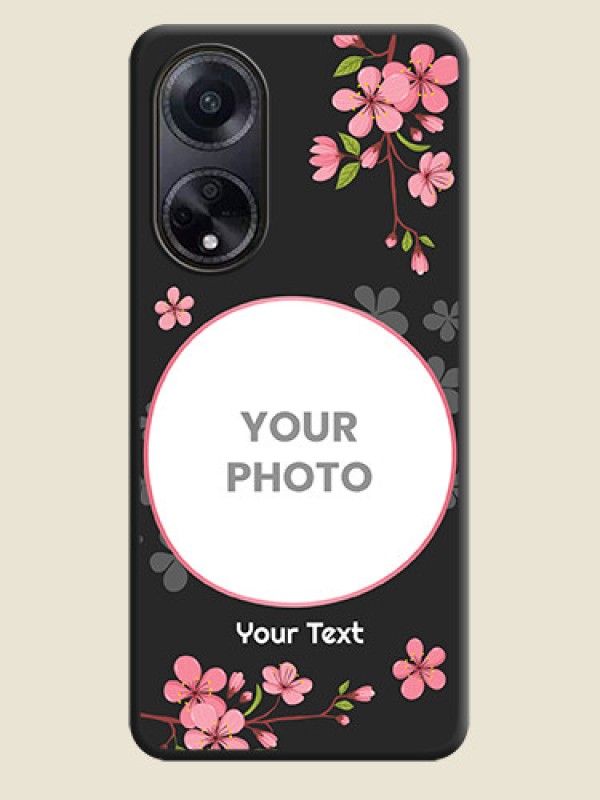 Custom Round Image with Pink Color Floral Design - Photo on Space Black Soft Matte Back Cover - Oppo F23 5G - alternate view