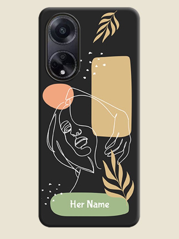 Custom Custom Text With Line Art Of Women & Leaves Design On Space Black Personalized Soft Matte Phone Covers - Oppo F23 5G - alternate view