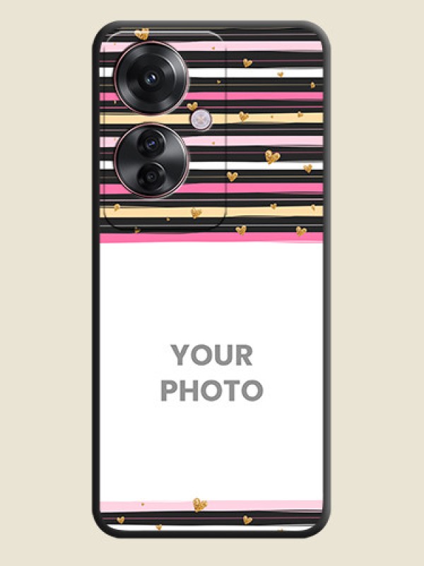 Custom Multicolor Lines and Golden Love Symbols Design on Photo On Space Black Custom Soft Matte Mobile Back Cover - Oppo F25 Pro 5G - alternate view