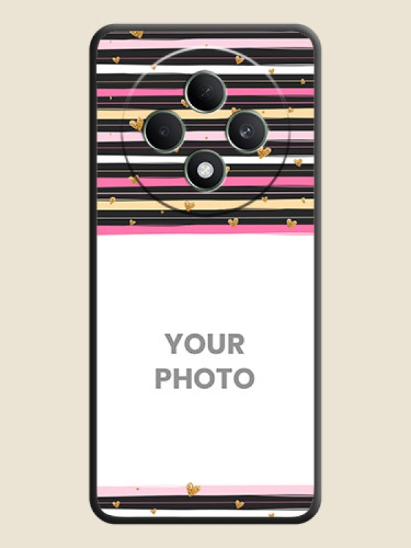 Custom Multicolor Lines and Golden Love Symbols Design on Photo On Space Black Custom Soft Matte Mobile Back Cover - Oppo F27 5G - alternate view
