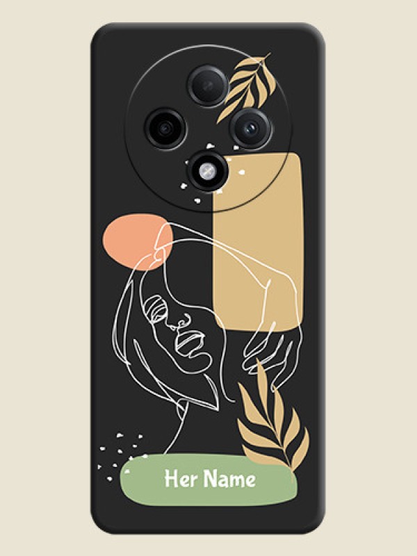 Custom Custom Text With Line Art Of Women & Leaves Design On Space Black Custom Soft Matte Mobile Back Cover - Oppo F27 Pro Plus 5G - alternate view