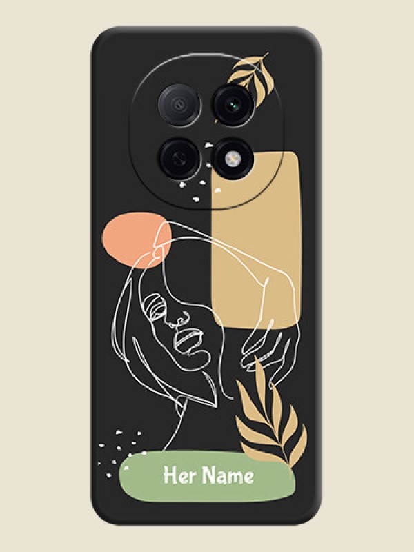 Custom Custom Text With Line Art Of Women & Leaves Design On Space Black Custom Soft Matte Mobile Back Cover - Oppo F29 5G - alternate view