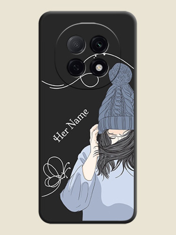 Custom Girl With Blue Winter Outfiit Custom Text Design On Space Black Custom Soft Matte Mobile Back Cover - Oppo F29 5G - alternate view