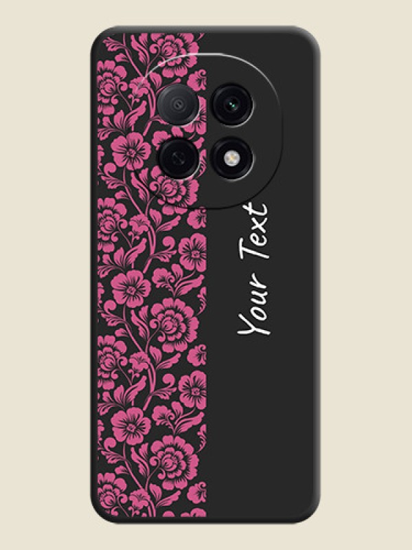 Custom Pink Floral Pattern Design With Custom Text On Space Black Custom Soft Matte Mobile Back Cover - Oppo F29 Pro 5G - alternate view