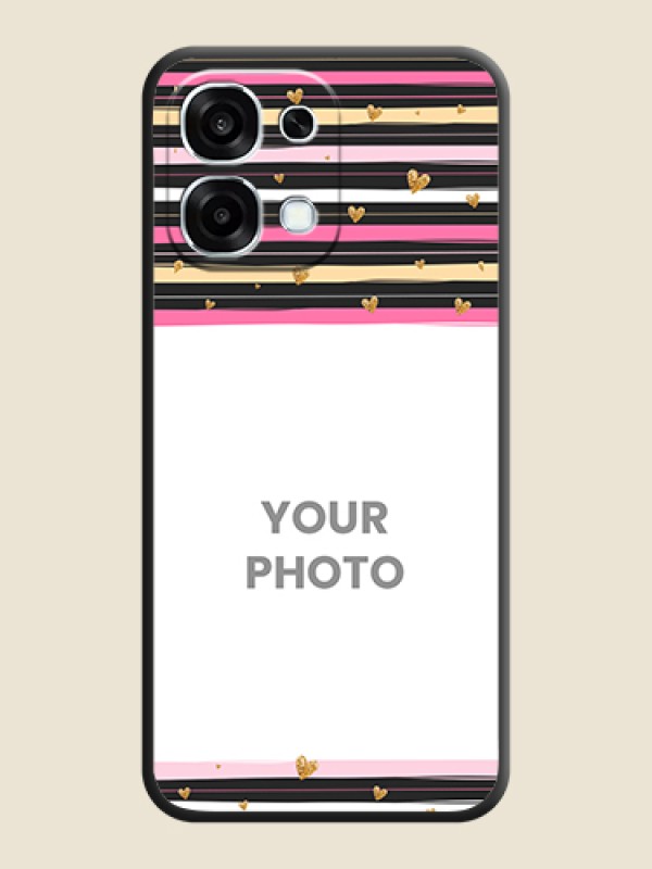 Custom Multicolor Lines and Golden Love Symbols Design on Photo On Space Black Custom Soft Matte Mobile Back Cover - Oppo F31 5G - alternate view