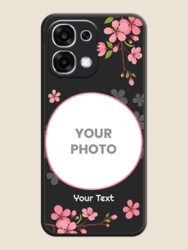Custom Round Image with Pink Color Floral Design on Photo On Space Black Custom Soft Matte Mobile Back Cover - Oppo F31 5G - alternate view